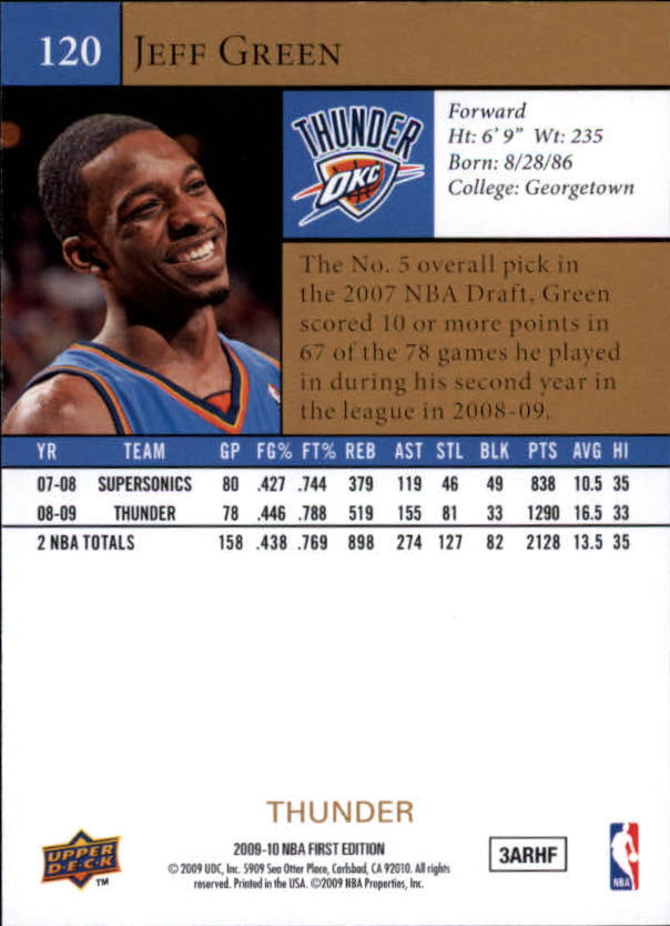 2009-10 Upper Deck First Edition Gold #120 Jeff Green back image