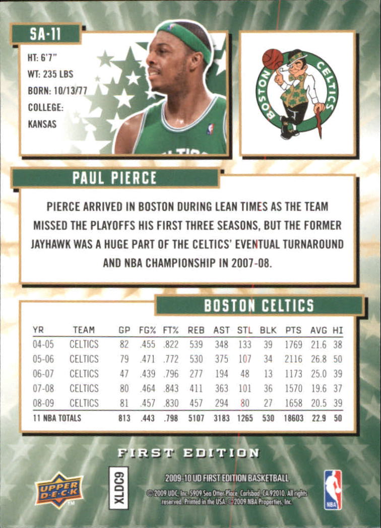 2009-10 Upper Deck First Edition Star Attractions #SA11 Paul Pierce back image