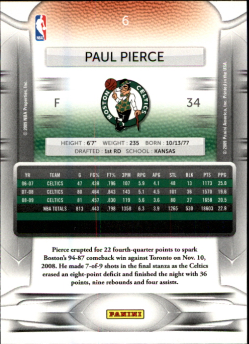 2009-10 Prestige #6 Paul Pierce back image