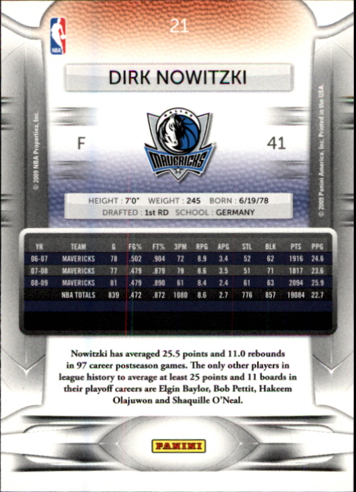 2009-10 Prestige #21 Dirk Nowitzki back image