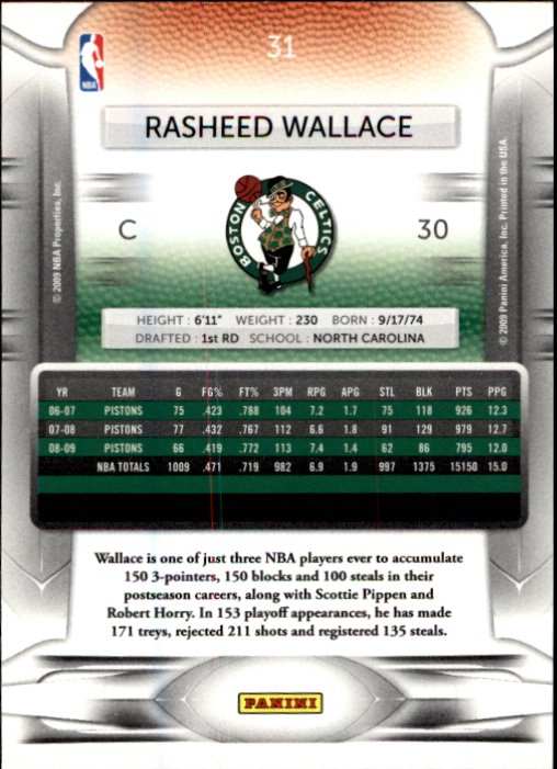 2009-10 Prestige #31 Rasheed Wallace back image