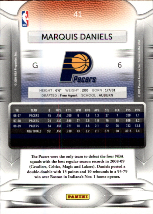 2009-10 Prestige #41 Marquis Daniels back image