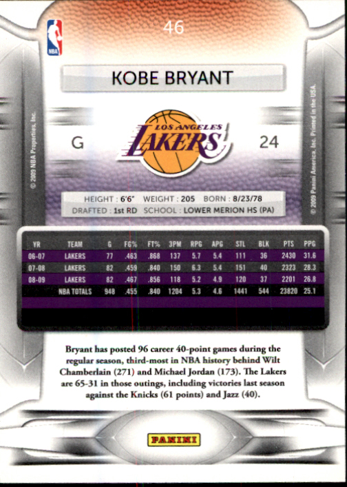 2009-10 Prestige #46 Kobe Bryant back image