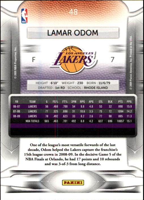 2009-10 Prestige #48 Lamar Odom back image