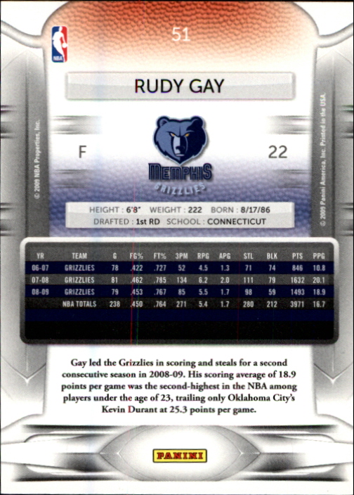 2009-10 Prestige #51 Rudy Gay back image