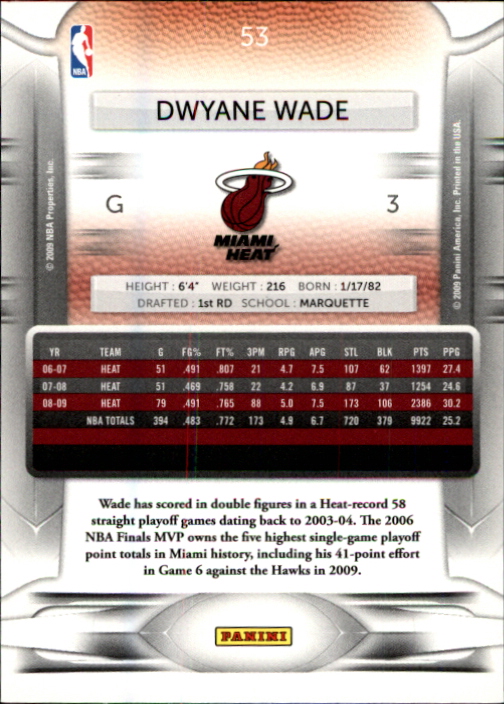 2009-10 Prestige #53 Dwyane Wade back image