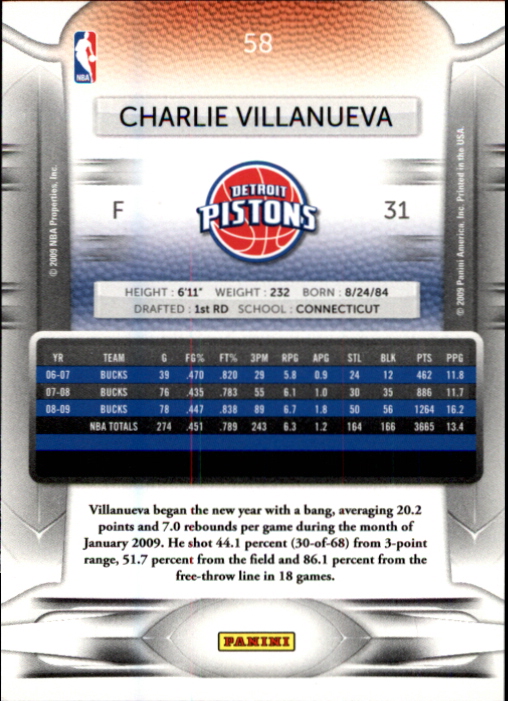 2009-10 Prestige #58 Charlie Villanueva back image