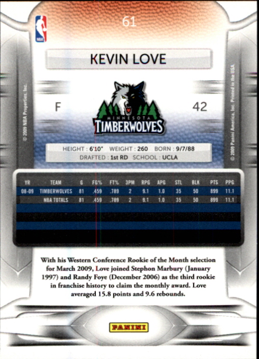 2009-10 Prestige #61 Kevin Love back image