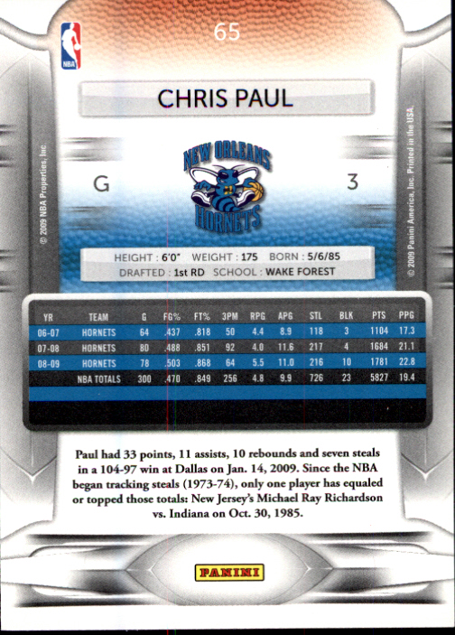 2009-10 Prestige #65 Chris Paul back image