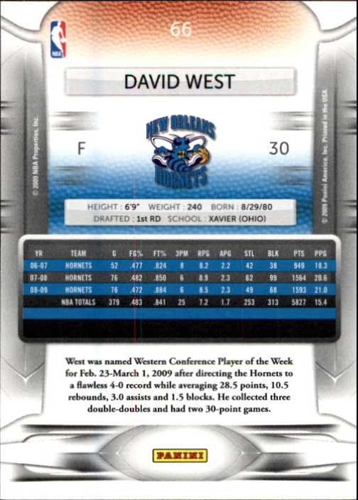 2009-10 Prestige #66 David West back image