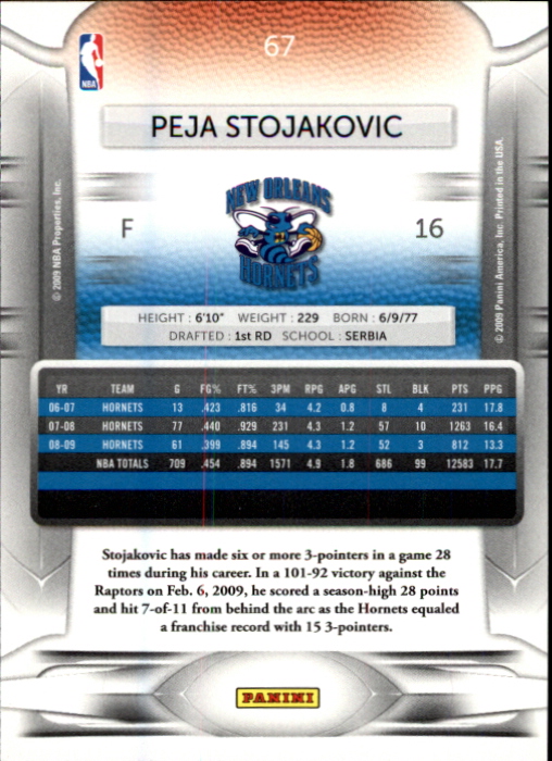 2009-10 Prestige #67 Peja Stojakovic back image