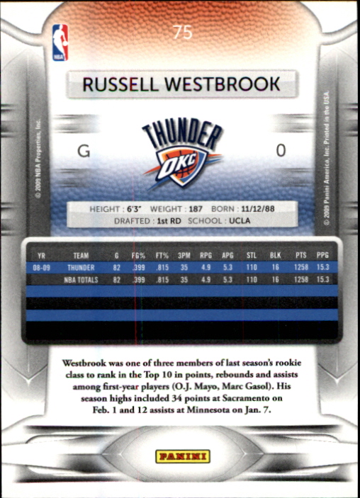 2009-10 Prestige #75 Russell Westbrook back image