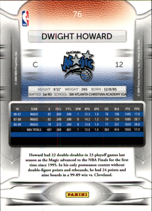 2009-10 Prestige #76 Dwight Howard back image