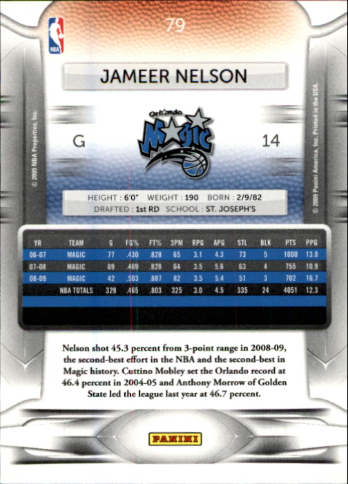 2009-10 Prestige #79 Jameer Nelson back image