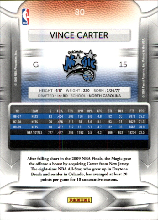 2009-10 Prestige #80 Vince Carter back image