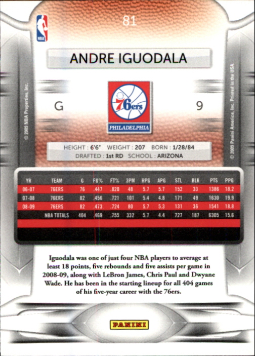 2009-10 Prestige #81 Andre Iguodala back image