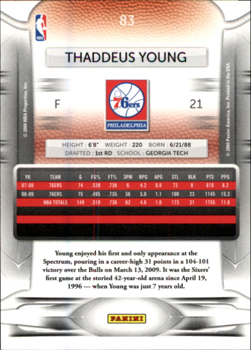 2009-10 Prestige #83 Thaddeus Young back image