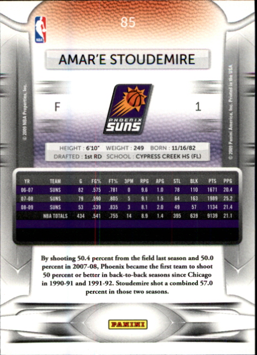 2009-10 Prestige #85 Amare Stoudemire back image