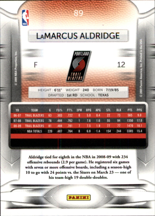 2009-10 Prestige #89 LaMarcus Aldridge back image
