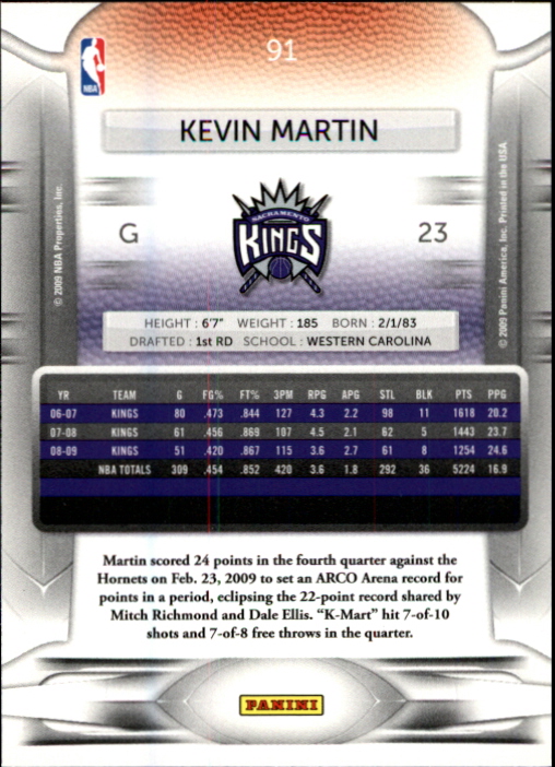 2009-10 Prestige #91 Kevin Martin back image
