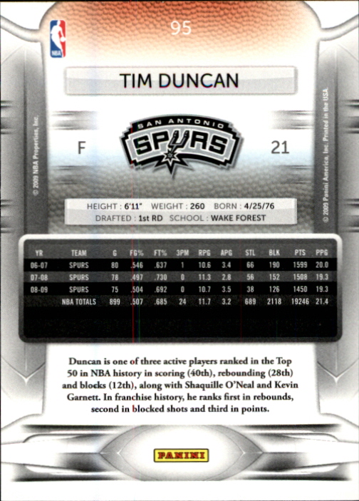 2009-10 Prestige #95 Tim Duncan back image