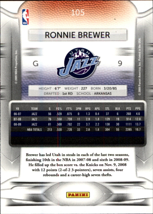 2009-10 Prestige #105 Ronnie Brewer back image
