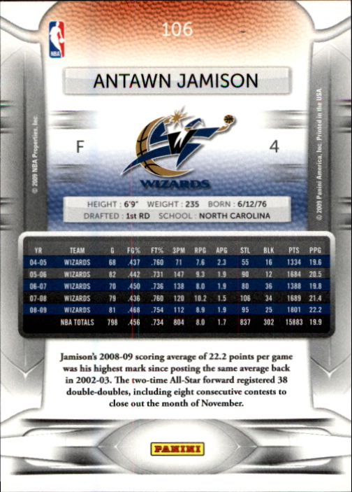 2009-10 Prestige #106 Antawn Jamison back image