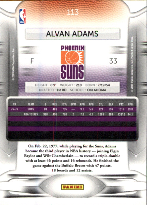 2009-10 Prestige #113 Alvan Adams back image