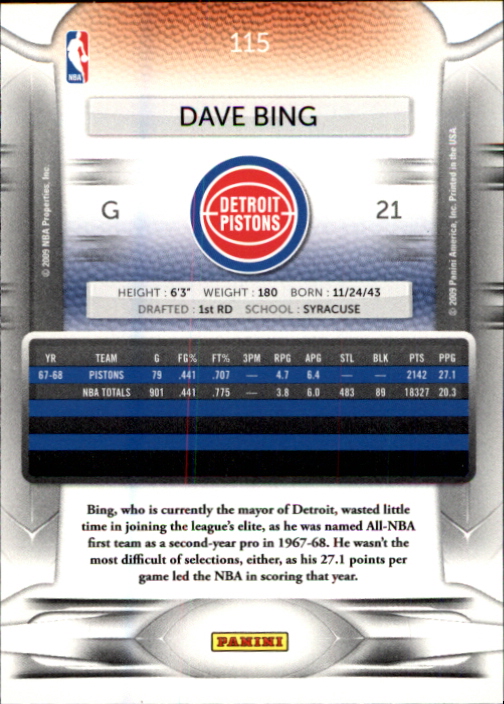 2009-10 Prestige #115 Dave Bing back image