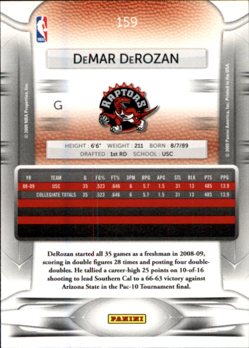 2009-10 Prestige #159 DeMar DeRozan RC back image