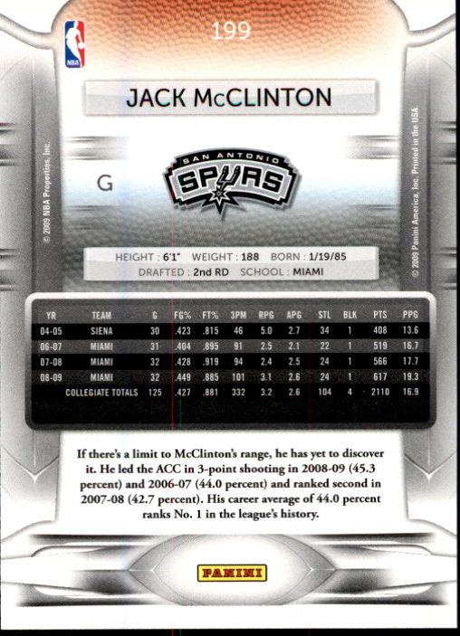 2009-10 Prestige #199 Jack McClinton RC back image