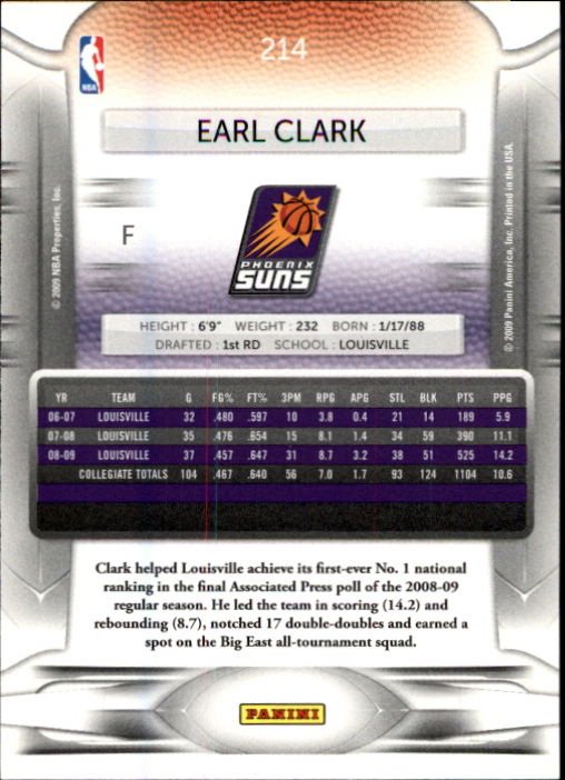 2009-10 Prestige #214 Earl Clark RC back image