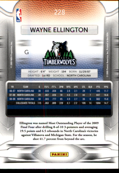 2009-10 Prestige #228 Wayne Ellington RC back image