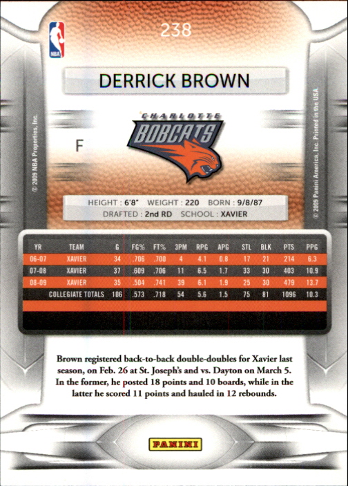 2009-10 Prestige #238 Derrick Brown RC back image