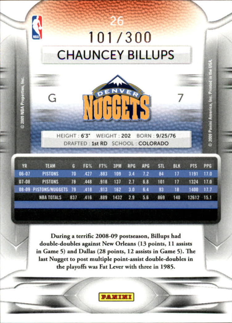 2009-10 Prestige Bonus Shots Orange #26 Chauncey Billups back image