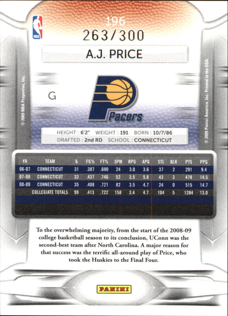 2009-10 Prestige Bonus Shots Orange #196 A.J. Price back image