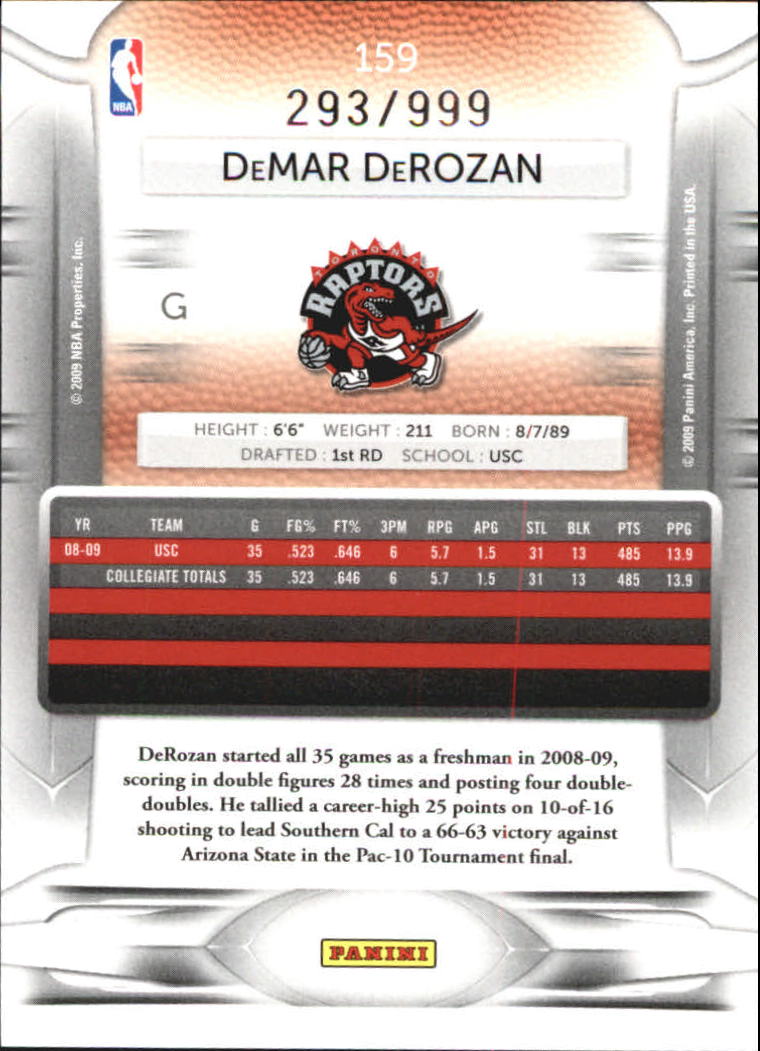 2009-10 Prestige Draft Picks Light Blue #159 DeMar DeRozan back image