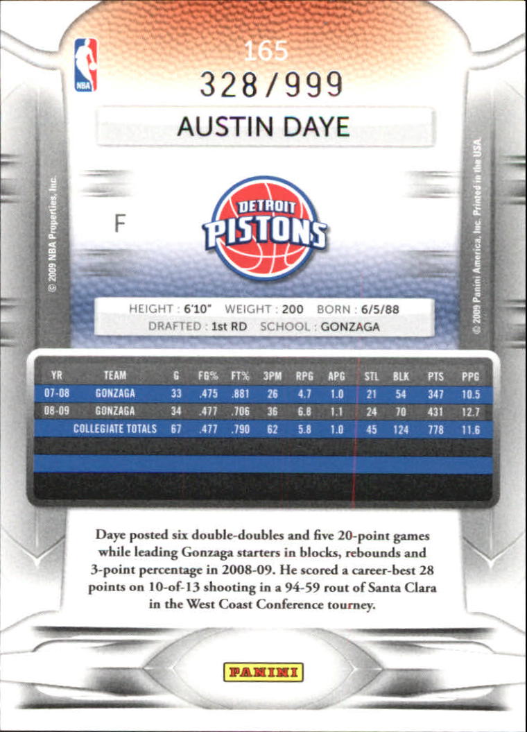 2009-10 Prestige Draft Picks Light Blue #165 Austin Daye back image