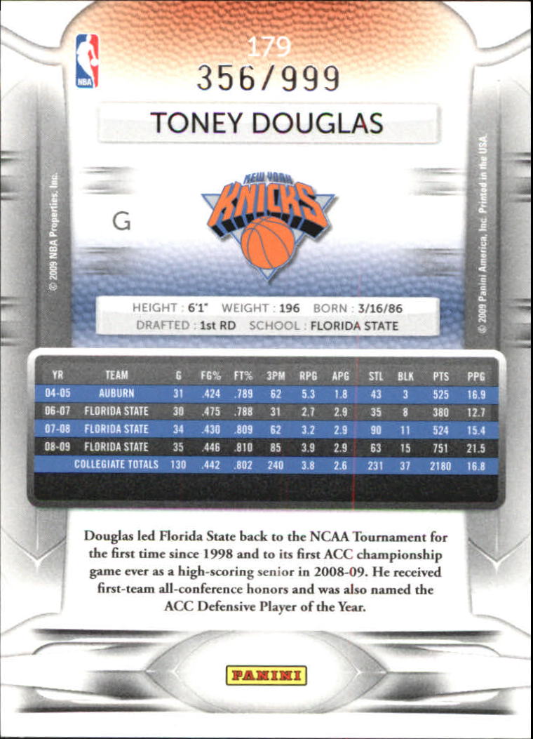 2009-10 Prestige Draft Picks Light Blue #179 Toney Douglas back image