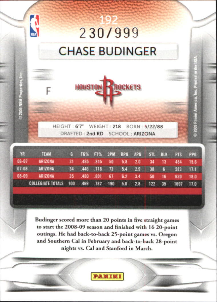 2009-10 Prestige Draft Picks Light Blue #192 Chase Budinger back image