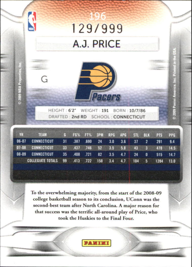 2009-10 Prestige Draft Picks Light Blue #196 A.J. Price back image