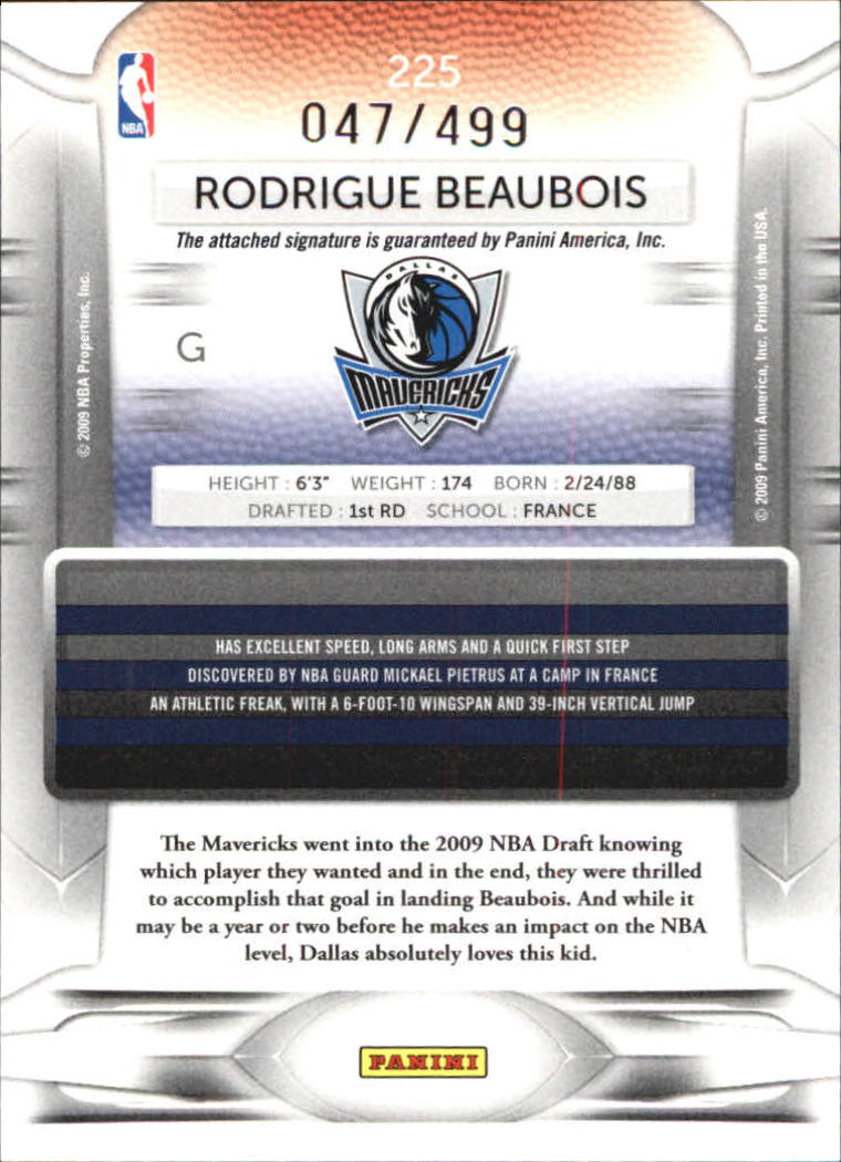 2009-10 Prestige Draft Picks Light Blue Autographs #225 Rodrigue Beaubois/499 back image