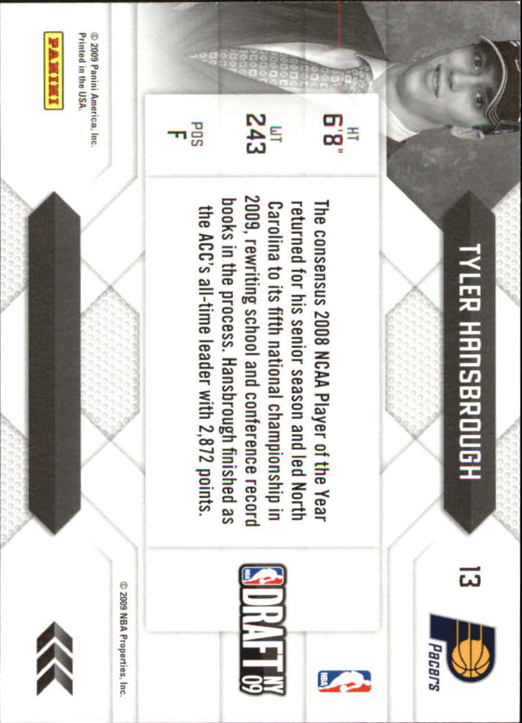 2009-10 Prestige NBA Draft Class #13 Tyler Hansbrough back image