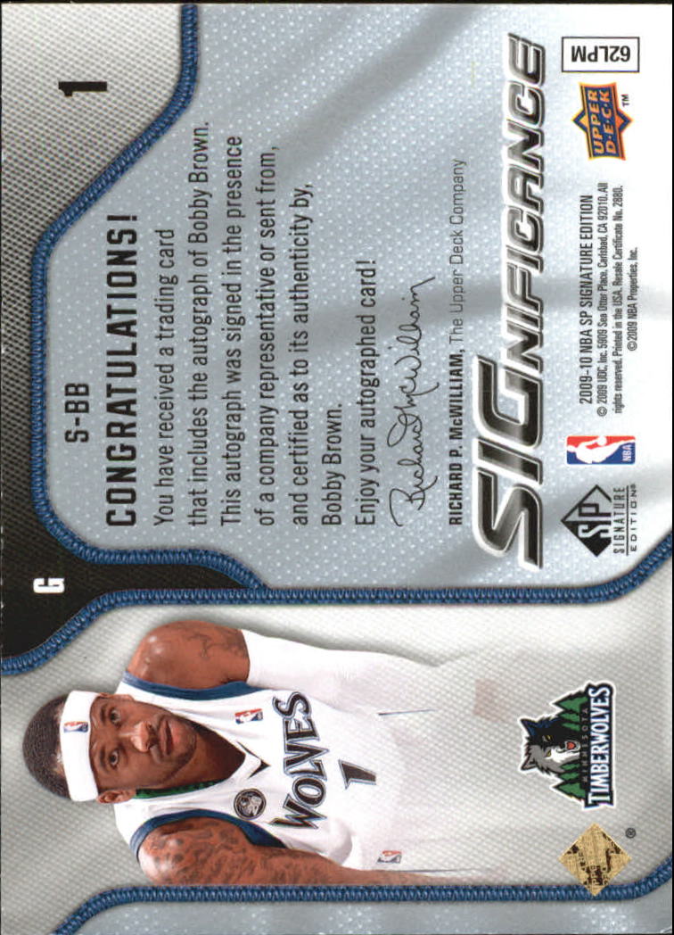 2009-10 SP Signature Edition SIGnificance #SBB Bobby Brown/499 back image