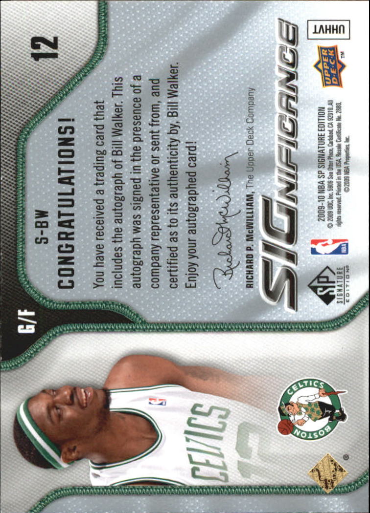 2009-10 SP Signature Edition SIGnificance #SBW Bill Walker/499 back image