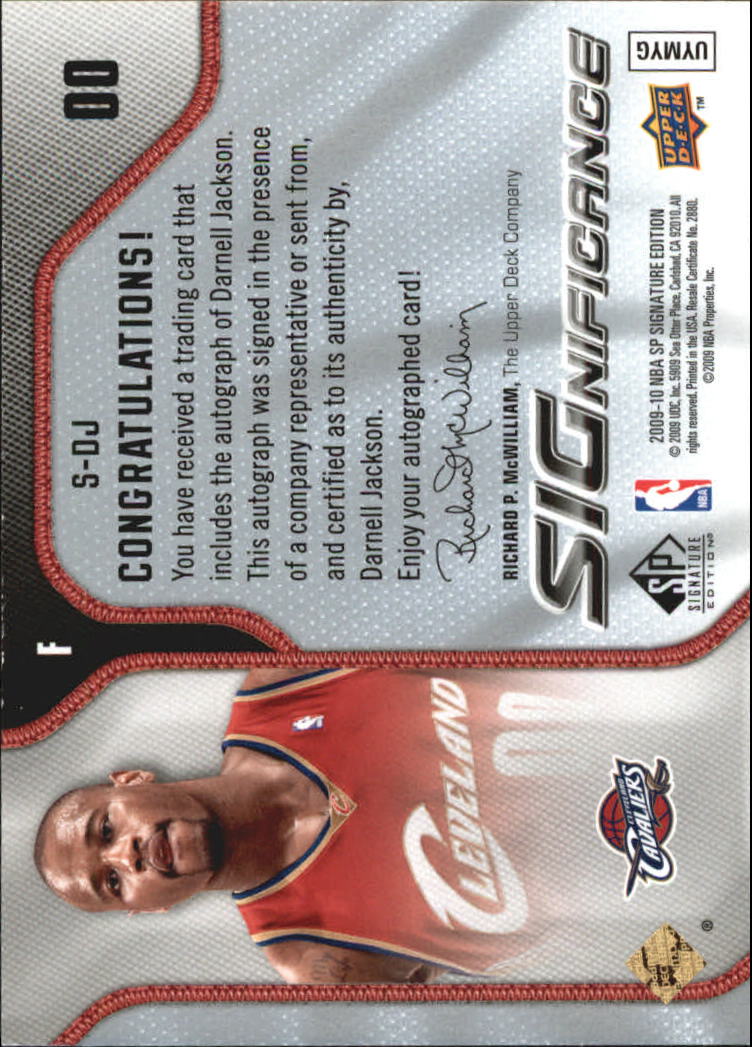 2009-10 SP Signature Edition SIGnificance #SDJ Darnell Jackson/499 back image