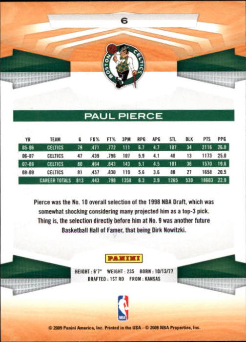 2009-10 Panini #6 Paul Pierce back image