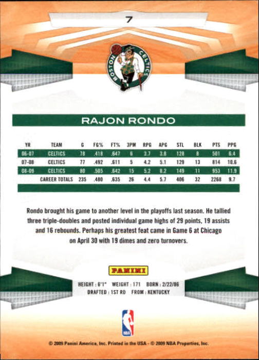 2009-10 Panini #7 Rajon Rondo back image