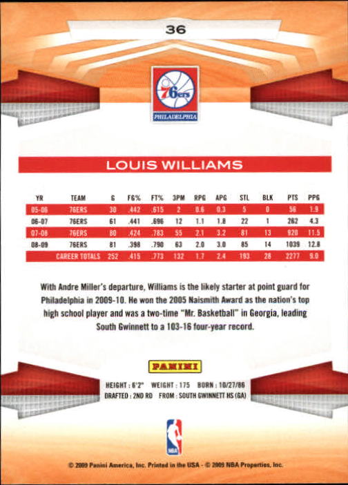 2009-10 Panini #36 Louis Williams back image
