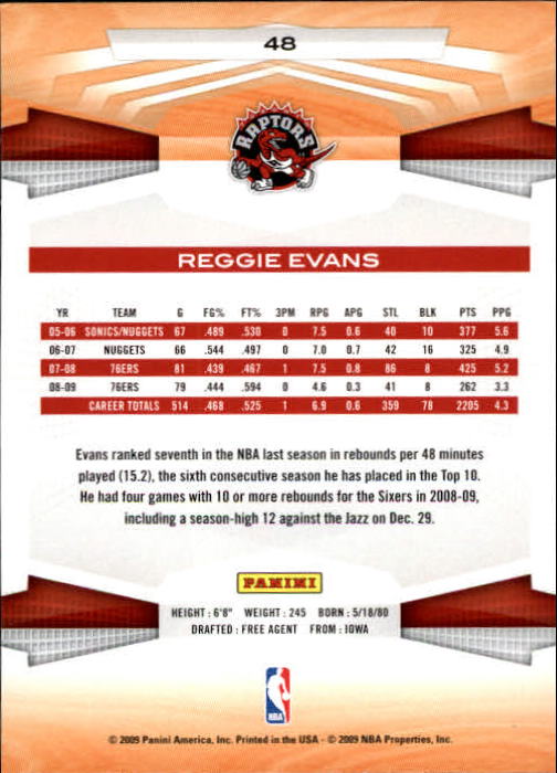 2009-10 Panini #48 Reggie Evans back image
